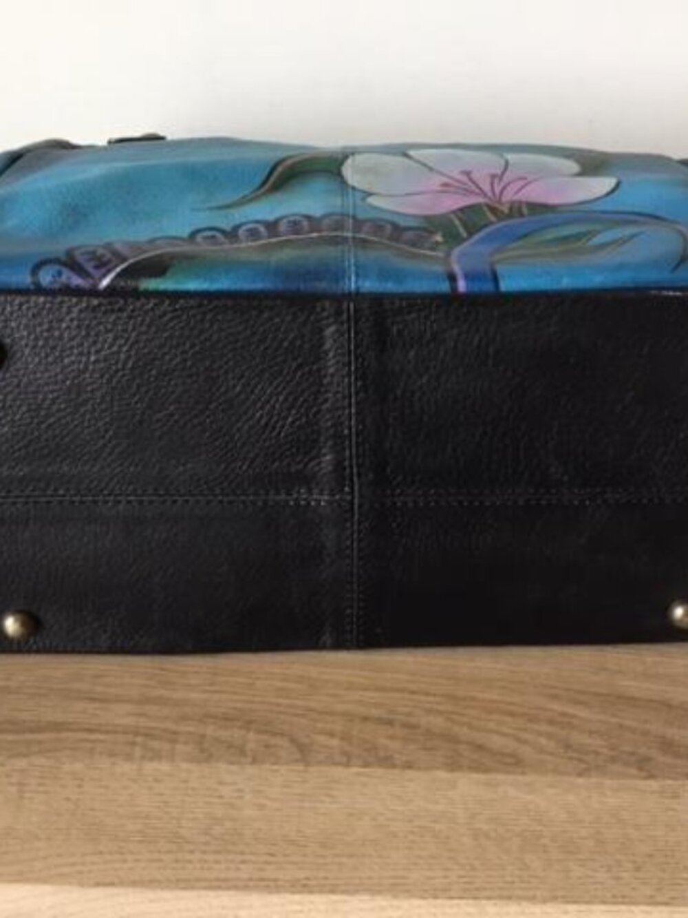 Anuschka Teal Floral Shoulder Bag with Pink and Blue Accents and Makeup Bag - Picture 8 of 14